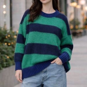 NWT NakedCashmere x Noname Chunky Stripe Sweater Green Navy Size XS